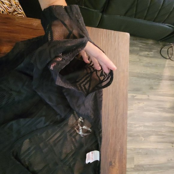 BONGO BLACK W/PINK TASSLES OPEN‎ SHOULDER LACE SWIM SUIT COVER UP XL-EUC - Picture 6 of 6